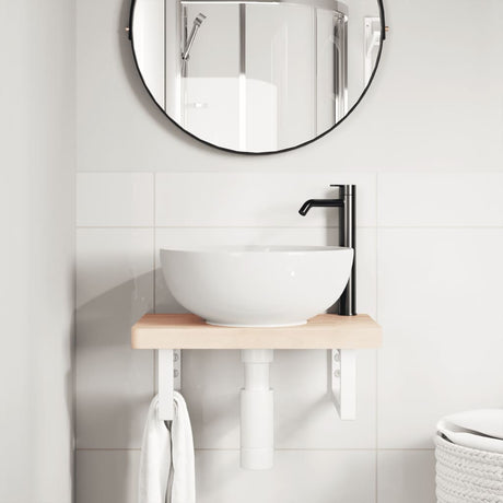 Basin Shelf Wall Mounted Steel And Solid Wood Beech