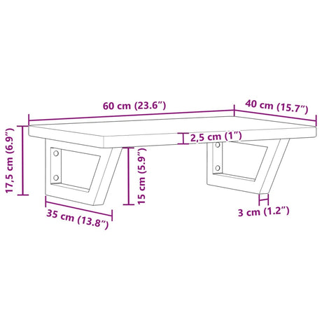 Basin Shelf Wall Mounted Steel And Solid Wood Oak