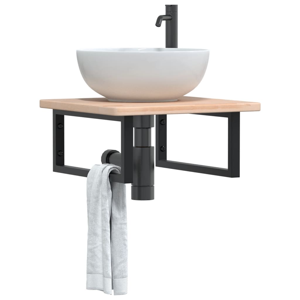 Basin Shelf Wall Mounted Steel And Solid Wood Oak