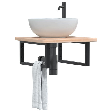 Basin Shelf Wall Mounted Steel And Solid Wood Oak