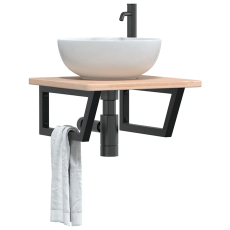 Basin Shelf Wall Mounted Steel And Solid Wood Oak