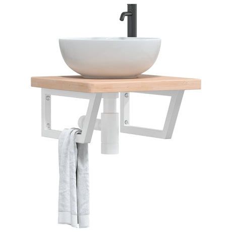 Basin Shelf Wall Mounted Steel And Solid Wood Oak
