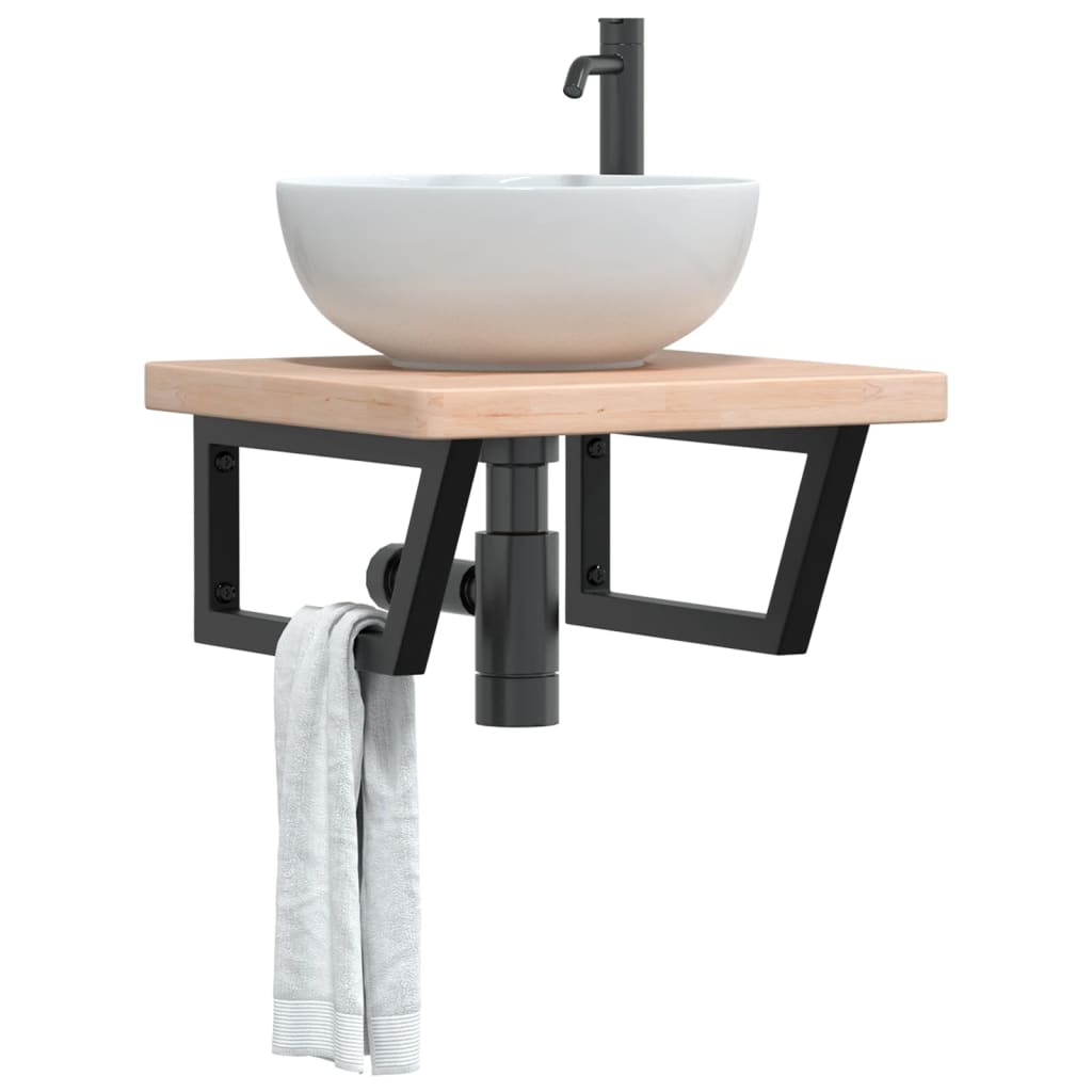 Basin Shelf Wall Mounted Steel And Solid Wood Oak