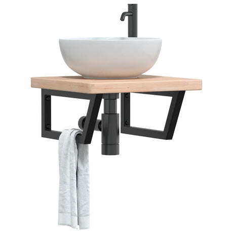 Basin Shelf Wall Mounted Steel And Solid Wood Oak