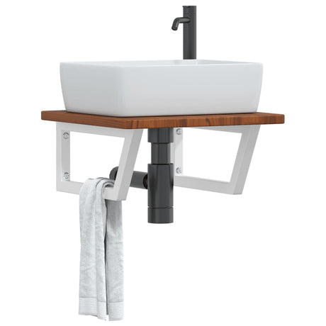 Basin Shelf Wall Mounted Steel And Solid Wood Oak