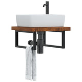 Basin Shelf Wall Mounted Steel And Solid Wood Oak