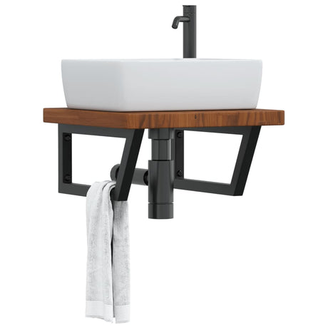 Basin Shelf Wall Mounted Steel And Solid Wood Oak