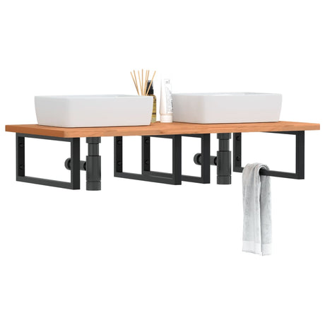 Basin Shelf Wall Mounted Steel And Solid Wood Beech