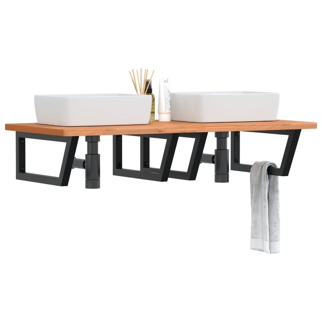 Basin Shelf Wall Mounted Steel And Solid Wood Beech