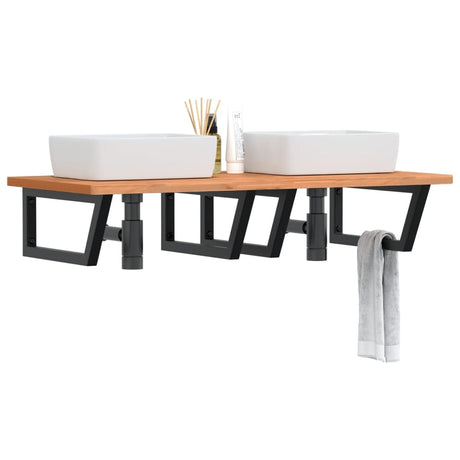 Basin Shelf Wall Mounted Steel And Solid Wood Beech
