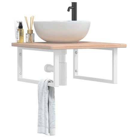 Basin Shelf Wall Mounted Steel And Solid Wood Oak