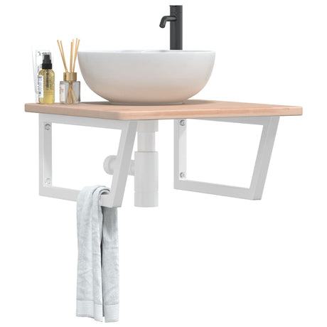 Basin Shelf Wall Mounted Steel And Solid Wood Oak