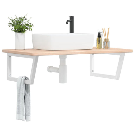 Basin Shelf Wall Mounted Steel And Solid Wood Oak
