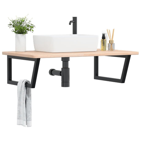 Basin Shelf Wall Mounted Steel And Solid Wood Oak