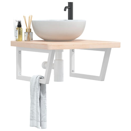 Basin Shelf Wall Mounted Steel And Solid Wood Oak