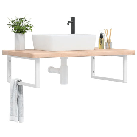 Basin Shelf Wall Mounted Steel And Solid Wood Oak