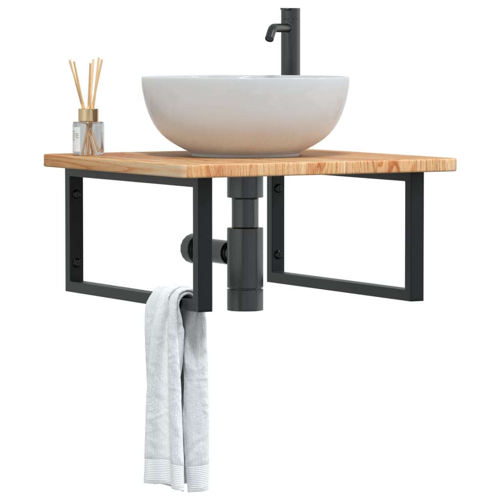 Basin Shelf Wall Mounted Steel And Solid Wood Oak
