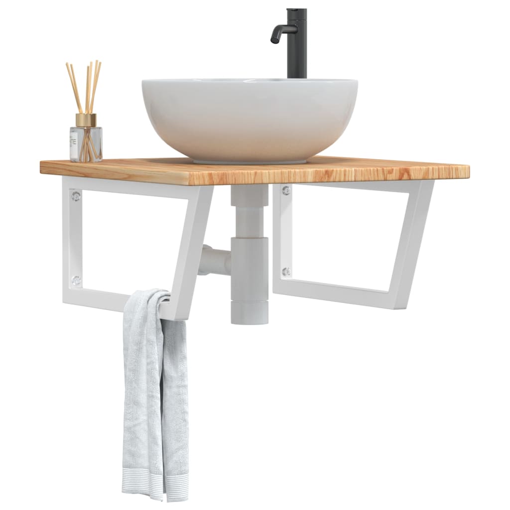 Basin Shelf Wall Mounted Steel And Solid Wood Oak
