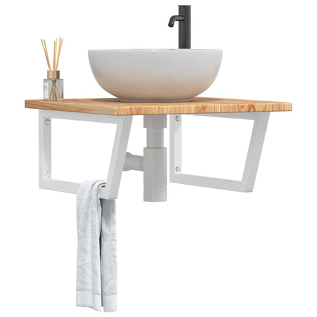 Basin Shelf Wall Mounted Steel And Solid Wood Oak