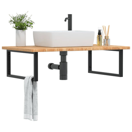 Basin Shelf Wall Mounted Steel And Solid Wood Oak