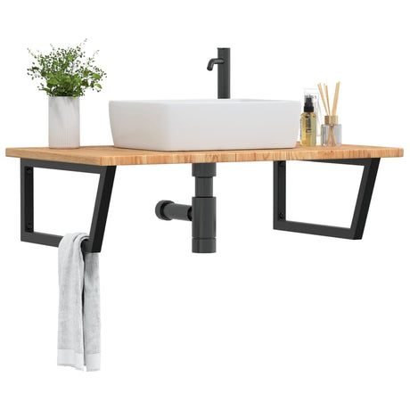 Basin Shelf Wall Mounted Steel And Solid Wood Oak