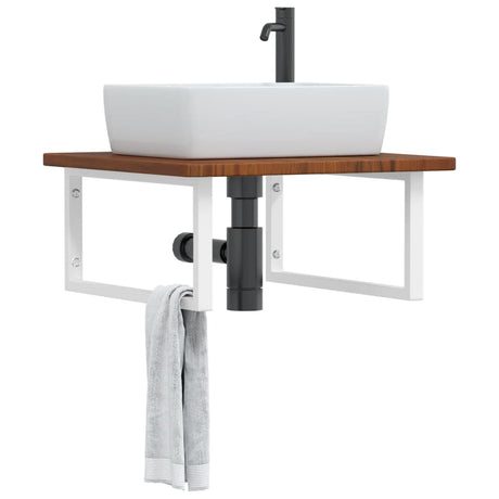 Basin Shelf Wall Mounted Steel And Solid Wood Oak