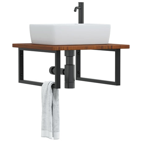 Basin Shelf Wall Mounted Steel And Solid Wood Oak