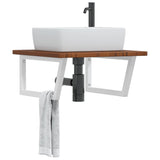 Basin Shelf Wall Mounted Steel And Solid Wood Oak