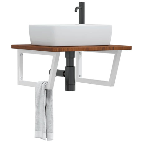 Basin Shelf Wall Mounted Steel And Solid Wood Oak
