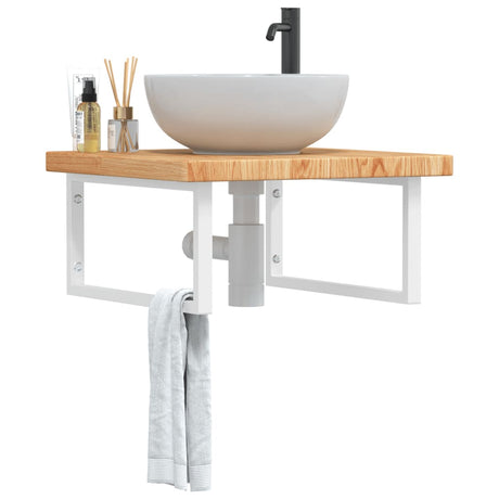 Basin Shelf Wall Mounted Steel And Solid Wood Oak