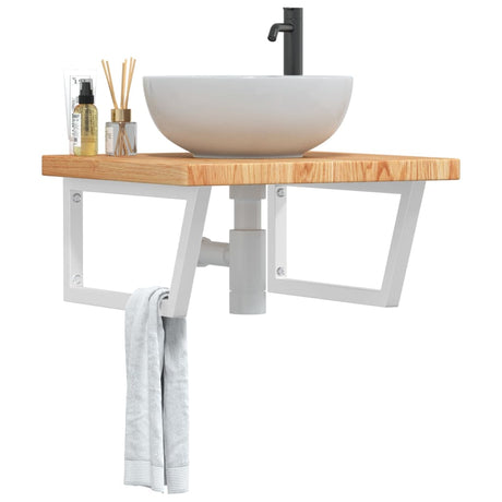 Basin Shelf Wall Mounted Steel And Solid Wood Oak