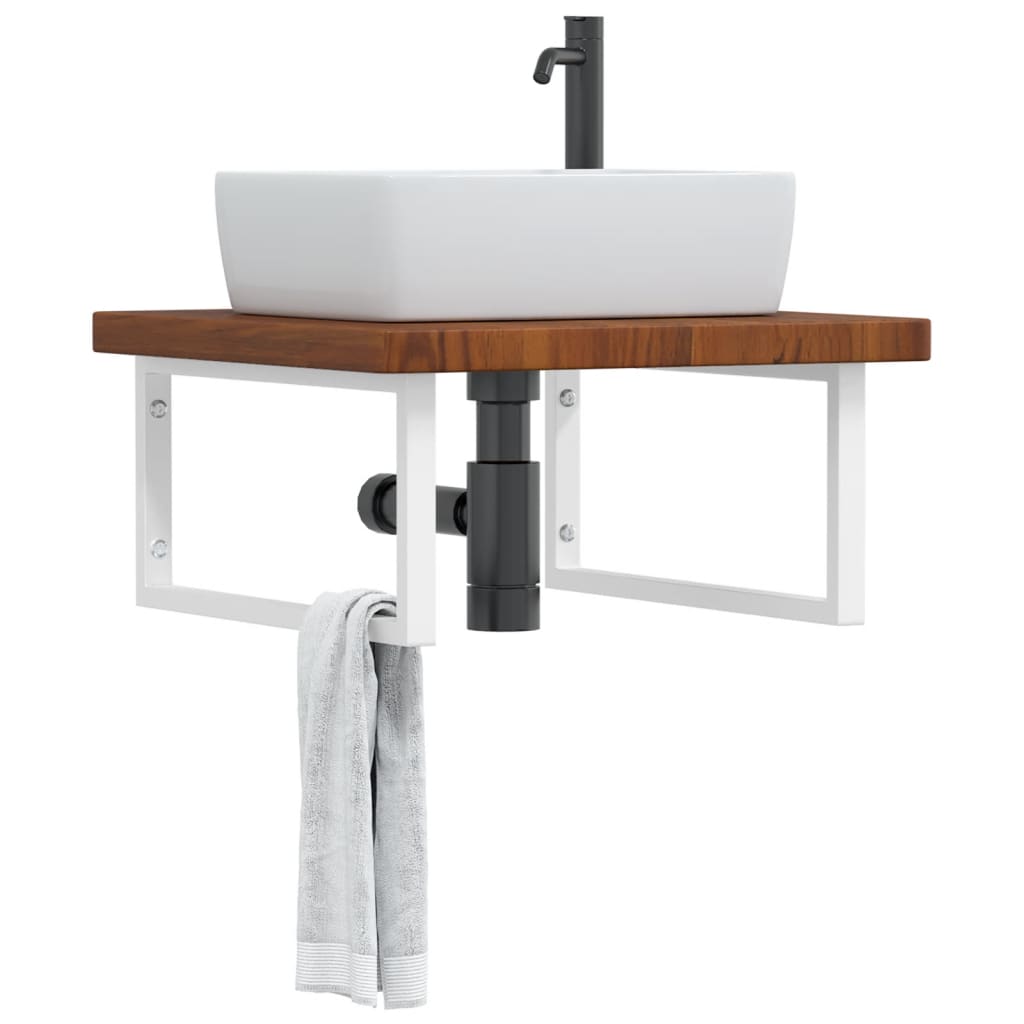 Basin Shelf Wall Mounted Steel And Solid Wood Oak