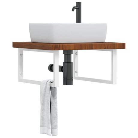Basin Shelf Wall Mounted Steel And Solid Wood Oak