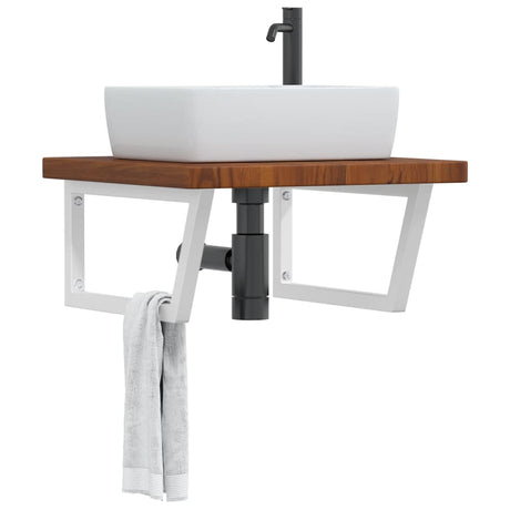 Basin Shelf Wall Mounted Steel And Solid Wood Oak