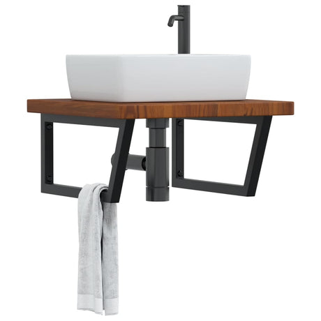 Basin Shelf Wall Mounted Steel And Solid Wood Oak