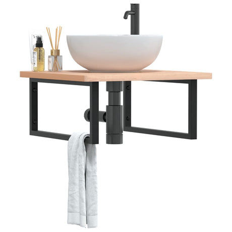 Basin Shelf Wall Mounted Steel And Solid Wood Beech