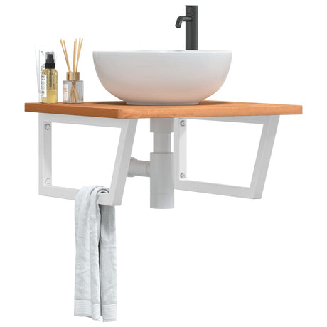 Basin Shelf Wall Mounted Steel And Solid Wood Beech