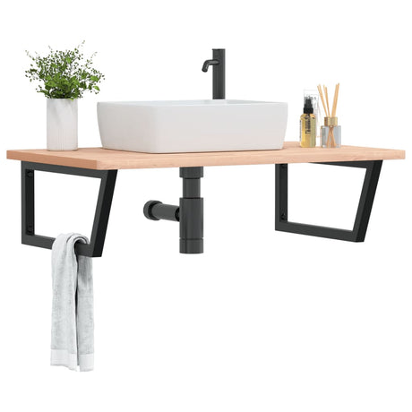 Basin Shelf Wall Mounted Steel And Solid Wood Beech