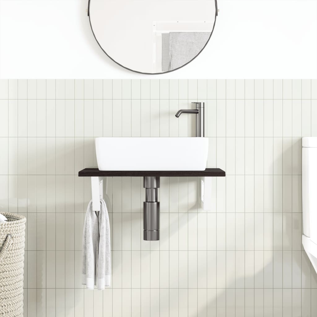 Basin Shelf Wall Mounted Steel and Solid Wood Oak