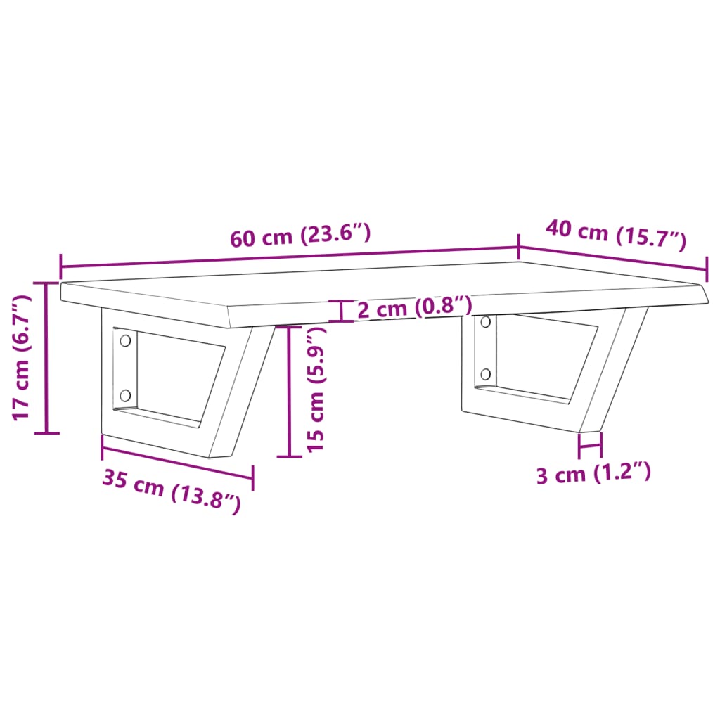 Basin Shelf Wall Mounted Steel and Solid Wood Oak