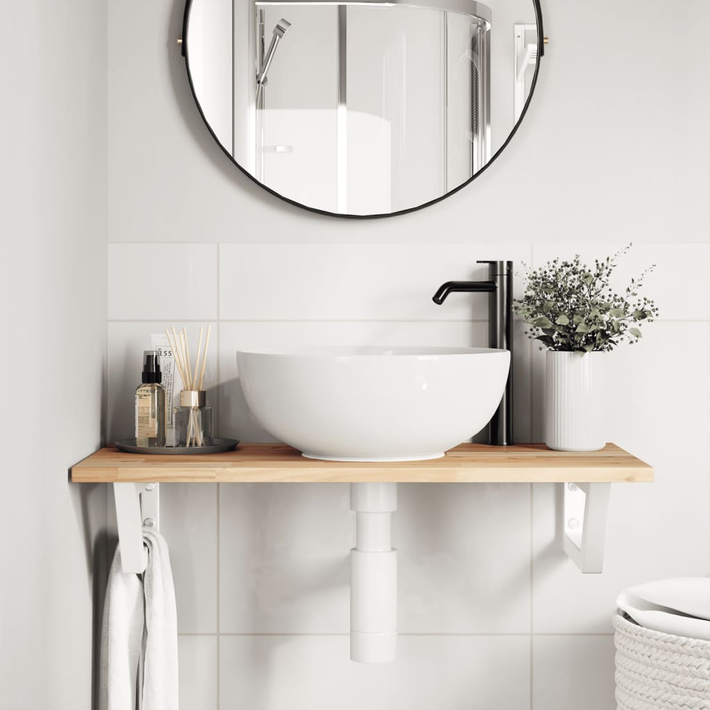 Basin Shelf Wall Mounted Steel And Solid Wood Acacia