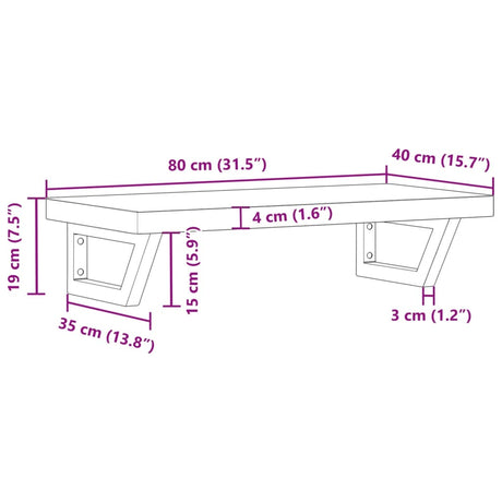 Basin Shelf Wall Mounted Steel And Solid Wood Acacia