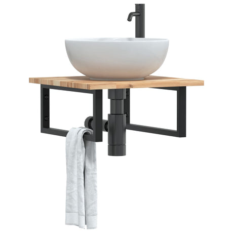 Basin Shelf Wall Mounted Steel And Solid Wood Acacia