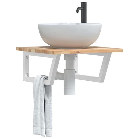 Basin Shelf Wall Mounted Steel And Solid Wood Acacia