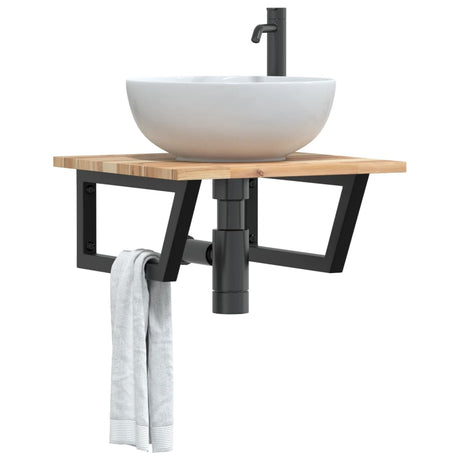 Basin Shelf Wall Mounted Steel And Solid Wood Acacia