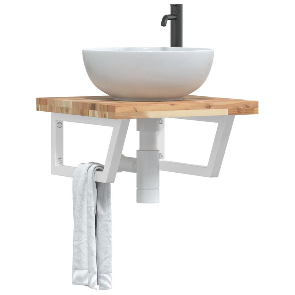 Basin Shelf Wall Mounted Steel And Solid Wood Acacia