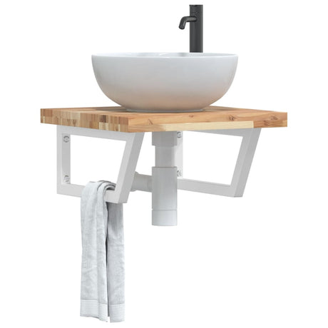 Basin Shelf Wall Mounted Steel And Solid Wood Acacia