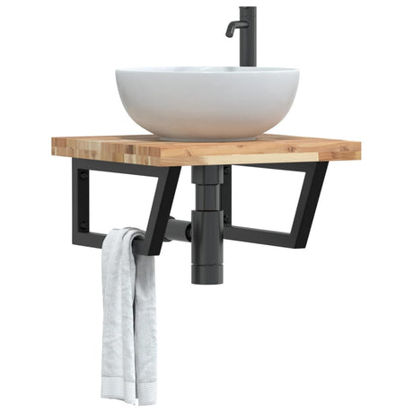 Basin Shelf Wall Mounted Steel And Solid Wood Acacia