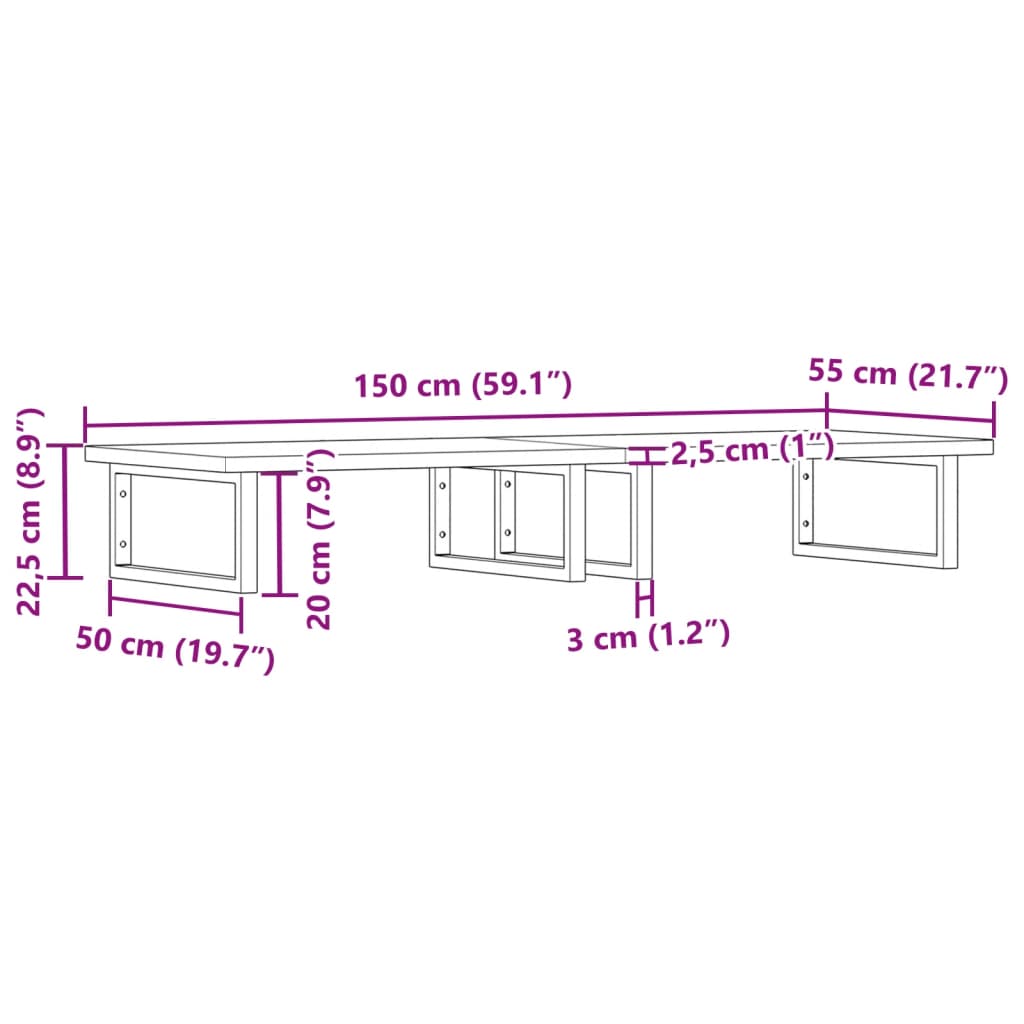 Basin Shelf Wall Mounted Steel And Solid Wood Beech