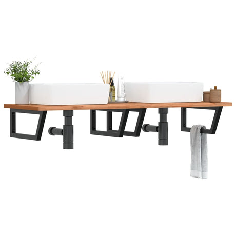 Basin Shelf Wall Mounted Steel And Solid Wood Beech
